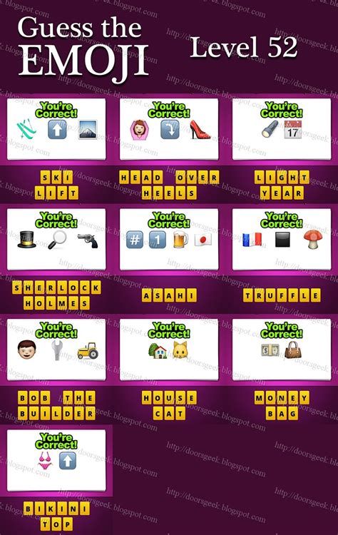 Guess The Emoji Level 52 Answers And Cheats ~ Doors Geek