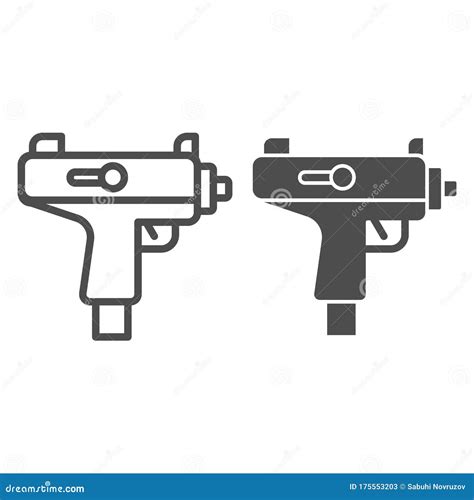 Uzi Submachine Gun Line And Solid Icon Automatic Machine Weapon Symbol