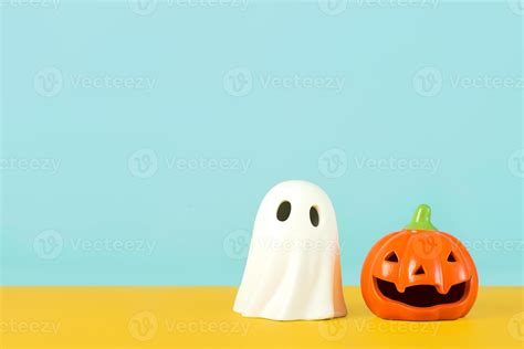 Happy Halloween Funny Halloween Pumpkin And Halloween Ghost With Copy
