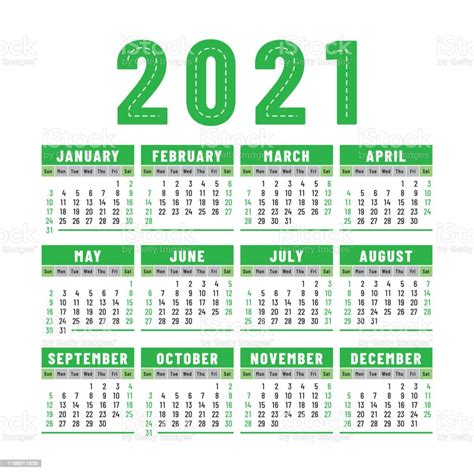 Ilustración De Calendario 2021 Diseño De Vectores De Color Inglés La