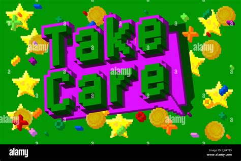 Take Care Pixelated Word With Geometric Graphic Background Vector