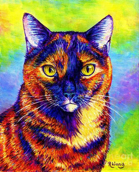 Colorful Tortoiseshell Cat Painting By Rebecca Wang Fine Art America
