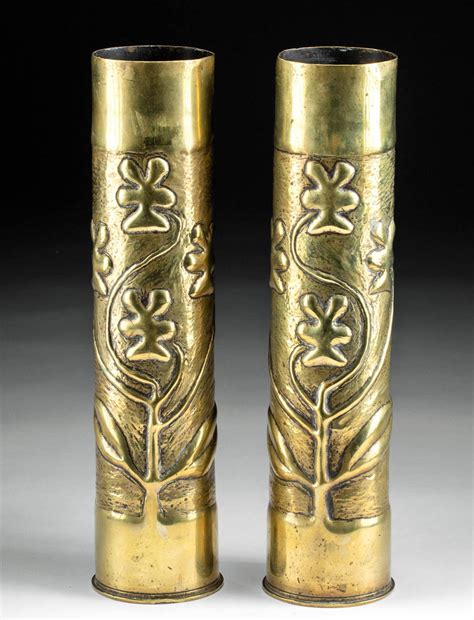 Sold Price Pair Of Ww1 French Brass Mortar Shell Trench Art Vases