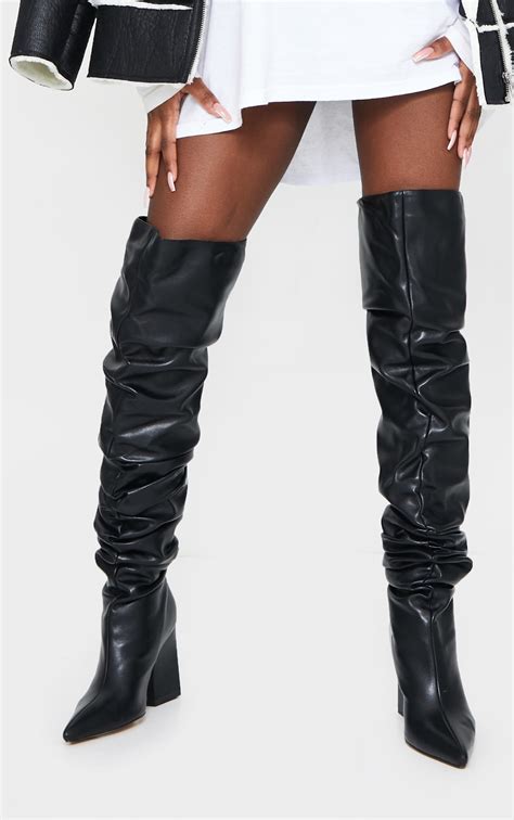 Black Western Slouch Over The Knee Boot Prettylittlething Usa