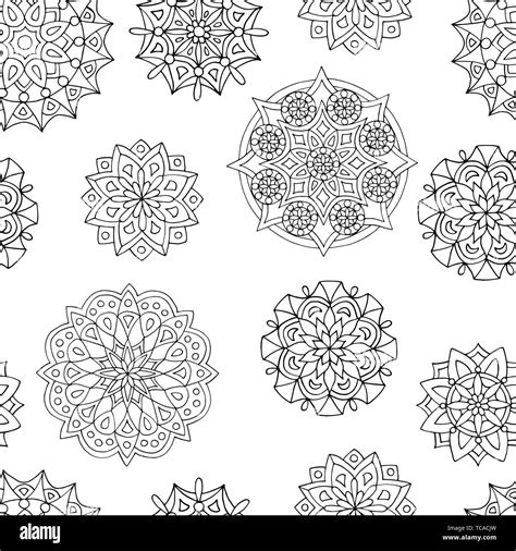 Abstract Seamless Pattern Of Mandalas Coloring Pages For Kids And