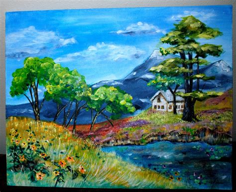 Mountain Spring Landscape Original Acrylic Painting 16x20