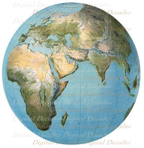 World Globe Earth Atlas Map Digital Image Vintage Retro Art