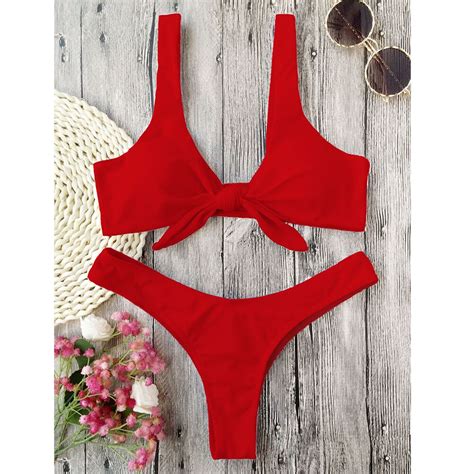 Zaful 2019 New Knotted Padded Thong Bikini Set Women Swimwear Swimsuit