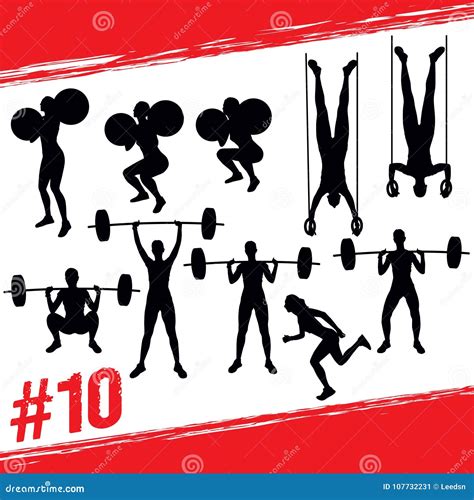 Vector Silhouettes Of People Doing Fitness And Crossfit Workouts Stock