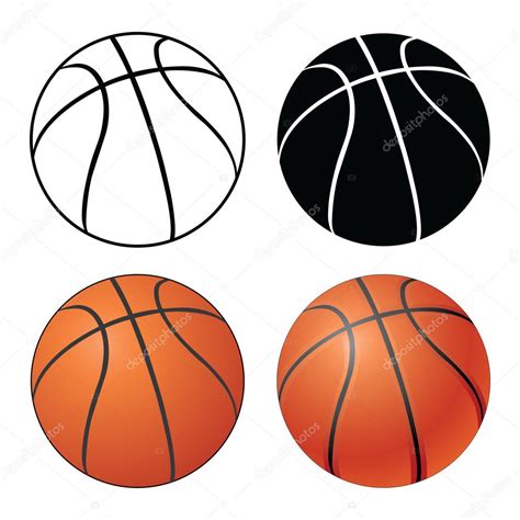 Illustration Of A Basketball In Four Versions Ranging From A Simple