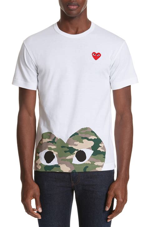 Comme des Garçons Cotton White Camouflage Heart Print T shirt for Men