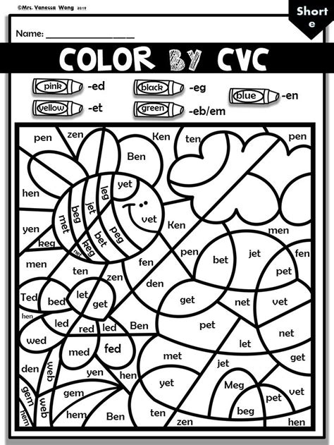 Phonics Worksheets Cvc Color By Code Spring Theme Etsy Hong Kong