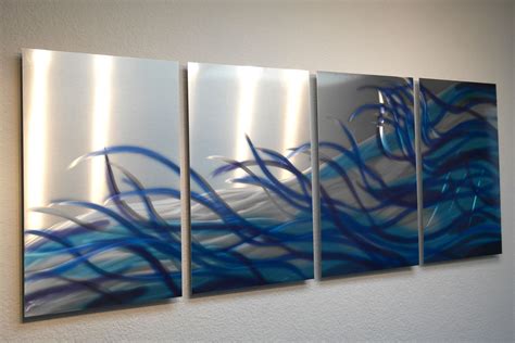 Resonance Blue Metal Wall Art Abstract Contemporary Modern Decor On