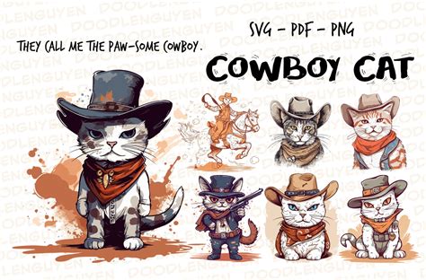 Cowboy Cat Funny Pet Bundle Pngsvg Graphic By Magic Craft · Creative
