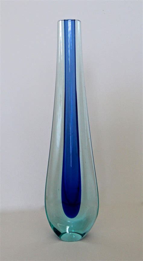 Murano Flavio Poli Seguso Blue Sommerso Glass Vetri D’arte Teardrop Vase At 1stdibs