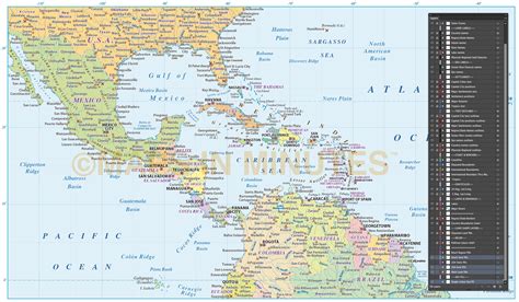 Caribbeancentral America Map With Political Colour Relief Illustrator