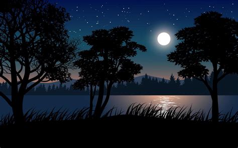 Beautiful Calm Night With Moon Over Lake 1308866 Download Free