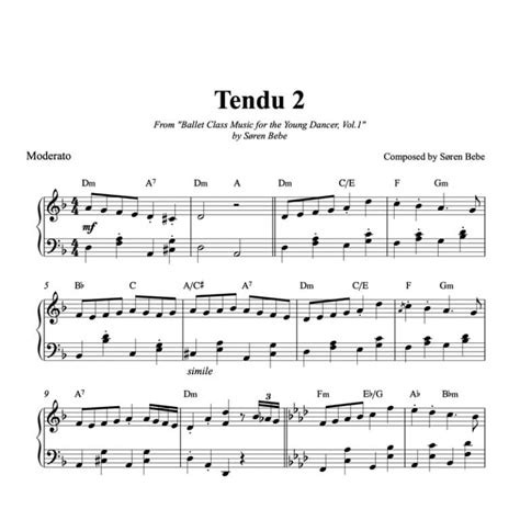 Tendu Piano Sheet Music For Childrens Ballet Class By Søren Bebe