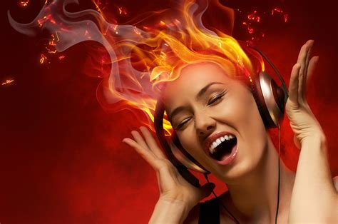 Photo Headphones Face Music Young Woman Fire Hands 2560x1700