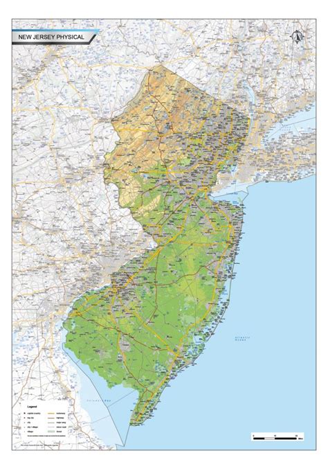 Physical Map New Jersey Vector Map Vector Map