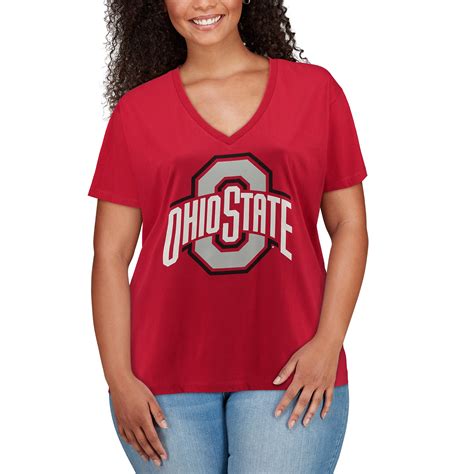 Ohio State Buckeyes Womens Scarlet Plus Size Primary Logo V Neck T Shirt