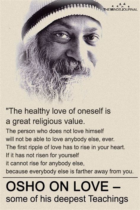 an old man with long white hair and beard wearing a beanie has a quote from osho on love
