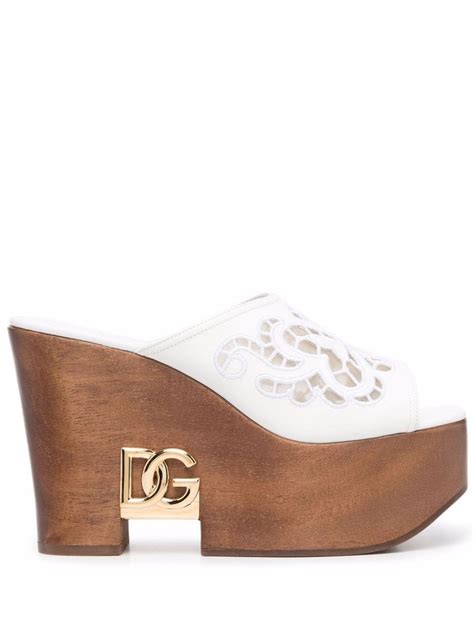 Dolce And Gabbana Open Toe Platform Sole Mules White Modes
