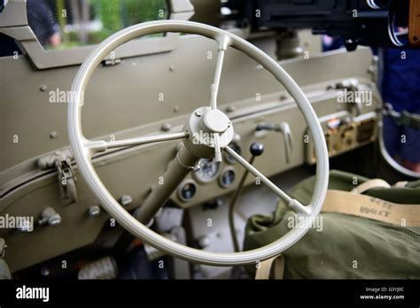 Close Up Of A Steering Wheel Military Vehicle Stock Photo Alamy