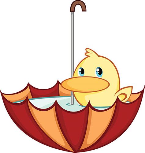 Cartoon Of A Yellow Duck Umbrella Clip Art Vector Images