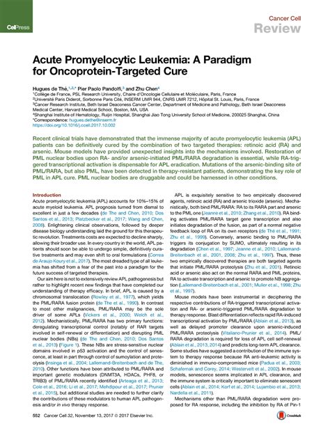 101016jccell2017 Review Acute Promyelocytic Leukemia A Paradigm