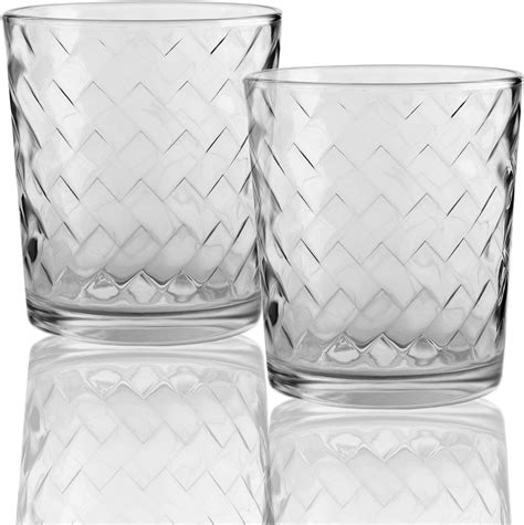 Circleware 40121 Chevron Set Of 4 Whiskey Drinking Glasses Glassware For Water Beer And Bar