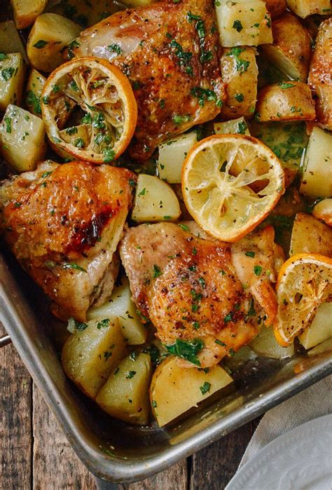 roasted lemon chicken thighs with potatoes recipe chicken dishes recipes cooking recipes