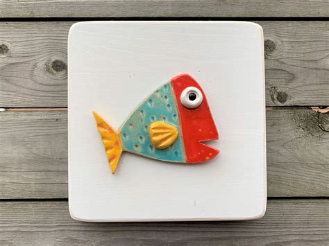 Funky Fish Tile Fish Tile Ceramic Fish Framed Ceramic Fish Etsy