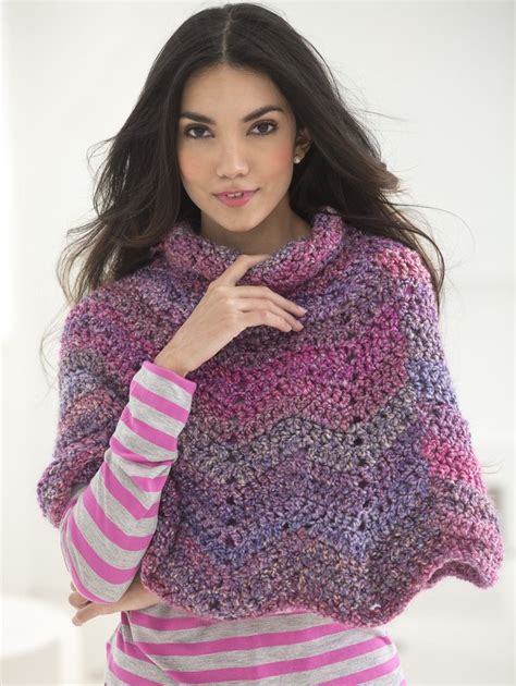 Softly Rippled Poncho Lion Brand Homespun Crochet Project Make