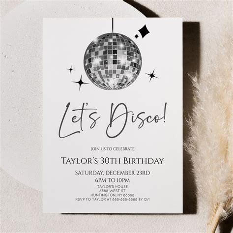 Silver Disco Ball Let S Disco Birthday Party Invitation Zazzle