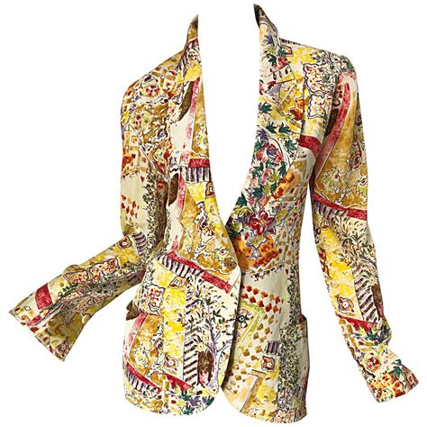 1990s Emanuel Ungaro Garden Flower Print Vintage 90s Silk Blazer Jacket