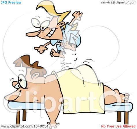 Royalty Free Rf Clip Art Illustration Of A Cartoon Tiny Massage Therapist Jumping On Her