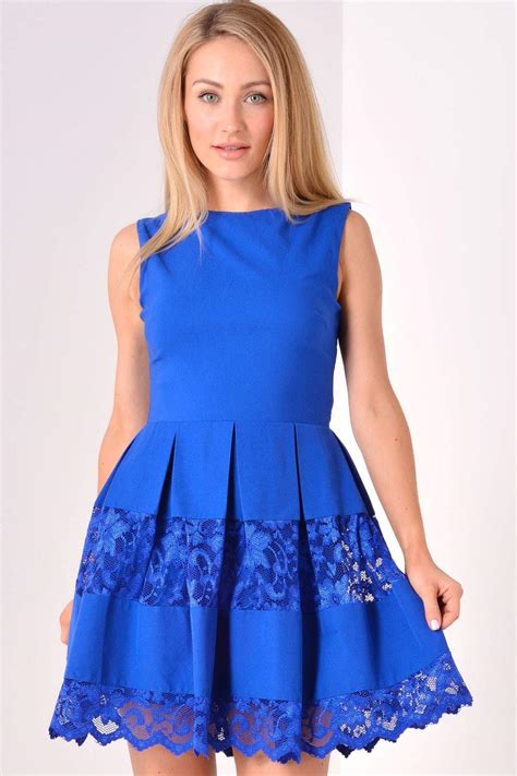 City Goddess Sophie Lace Panel Skater Dress In Blue Iclothing