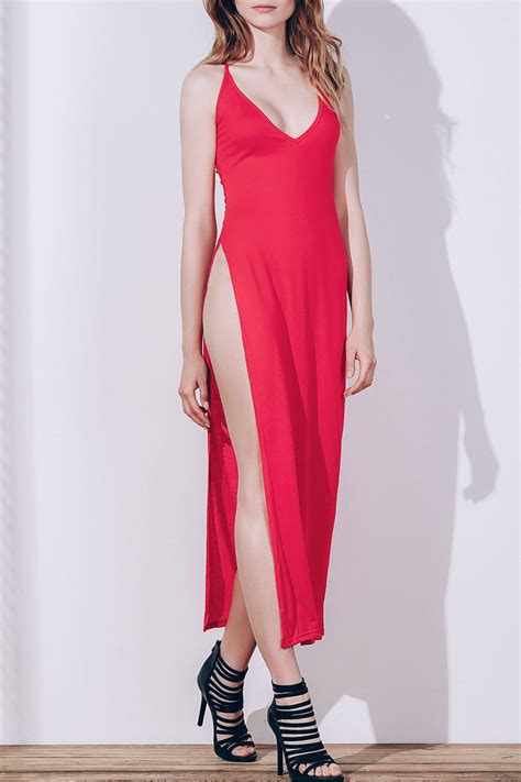 Red Xl Maxi High Slit Backless Slip Club Dress