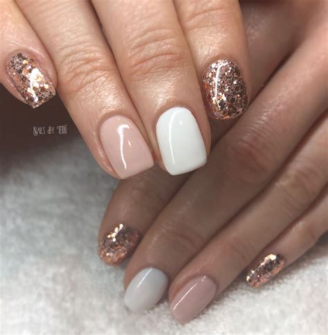 Gelish White Nude Magpie Glitter Nails Rose Gold Glitter Gel Nails