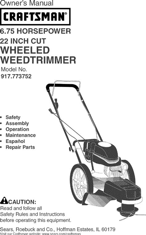 Craftsman 917773752 User Manual HIGH WHEEL WEED TRIMMER Manuals And