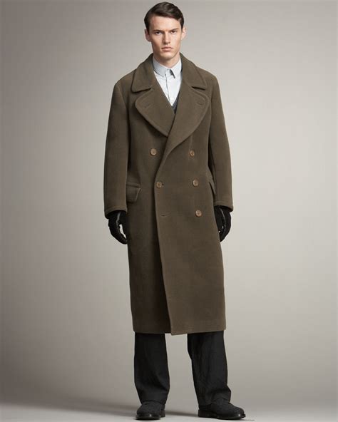 Lyst Giorgio Armani Double Breasted Wool Overcoat In Brown For Men