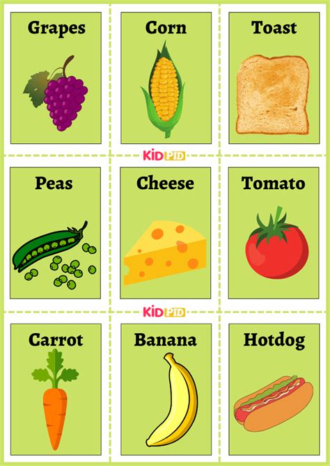 Food Flashcard Sheets Kidpid