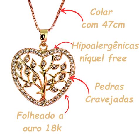 Colar Árvore Da Vida Cravejado Com Pedras De Luxo Folheado A Ouro 18k Shopee Brasil