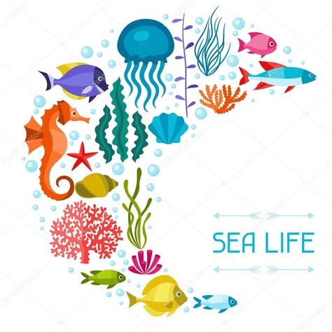 Marine Life Background Design With Sea Animals Stock Vector Image By