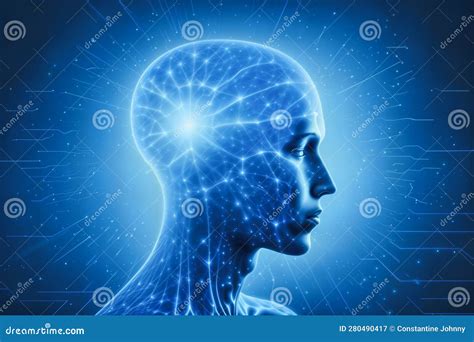 Human Head with Interconnected Lines, Dots and Points. Created with