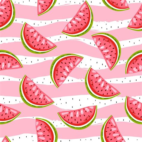Sweet Watermelon On Stripes Background With Black Seed Summer Seamless