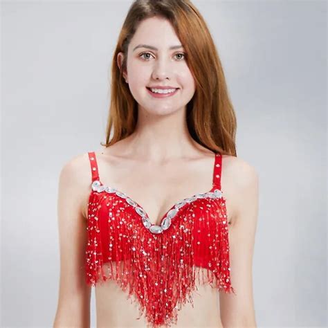 Women Belly Dance Top Bra Girls Sexy Push Up Sequins Tassel Bras Performance Belly Dancing Wear