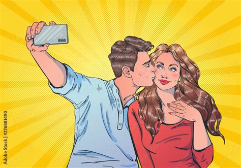 Couple Of Lovers Take A Selfie On The Camera Of Their Phone Social Media Relationship Theme