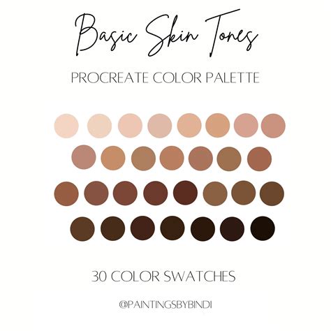 Basic Skin Tones Procreate Color Palette 30 Color Swatches Instant